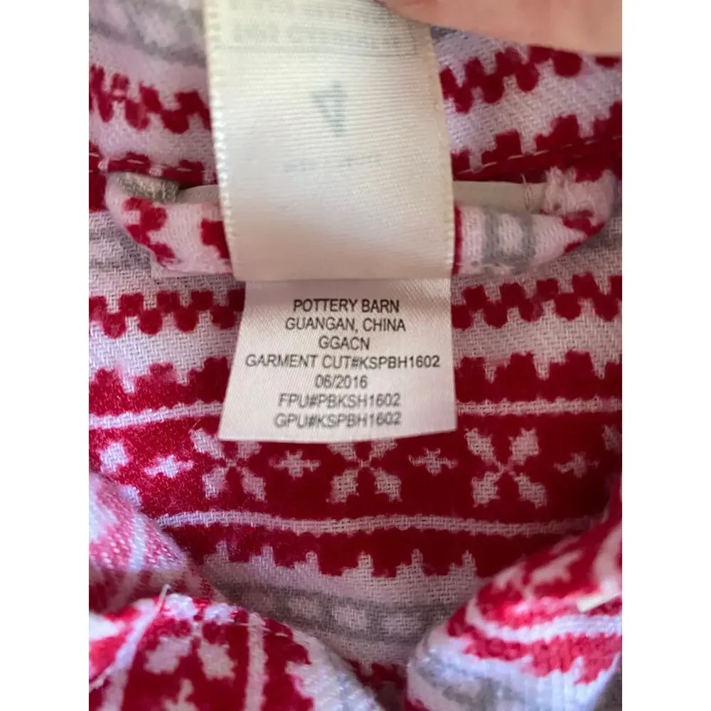 Pottery Barn Kids Red White Gray Fairisle Nordic Flannel Nightgown 4